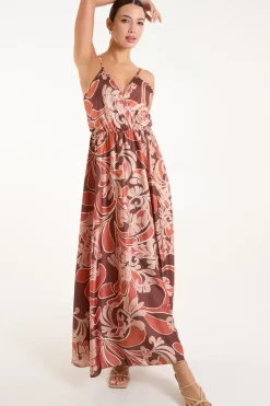 Paisley Printed Satin Wrap Maxi Dress