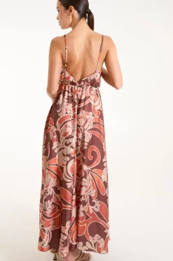Paisley Printed Satin Wrap Maxi Dress