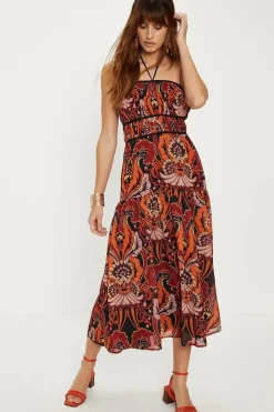 Paisley Print Halter Neck Midi Dress