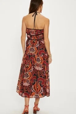 Paisley Print Halter Neck Midi Dress