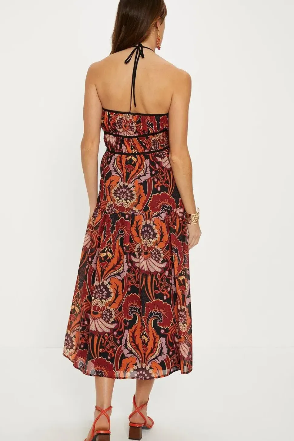 Paisley Print Halter Neck Midi Dress
