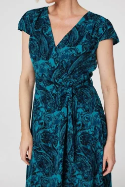 Paisley Print High Low Wrap Dress