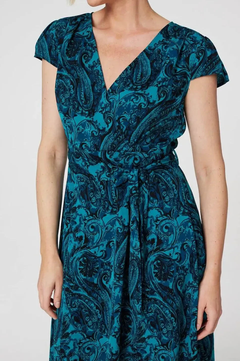 Paisley Print High Low Wrap Dress