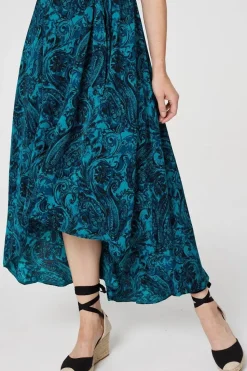 Paisley Print High Low Wrap Dress