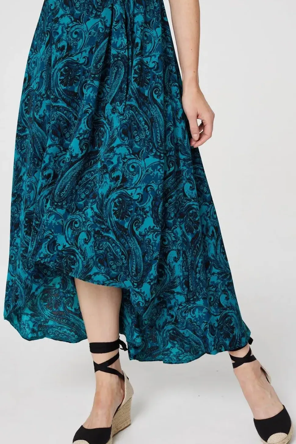 Paisley Print High Low Wrap Dress