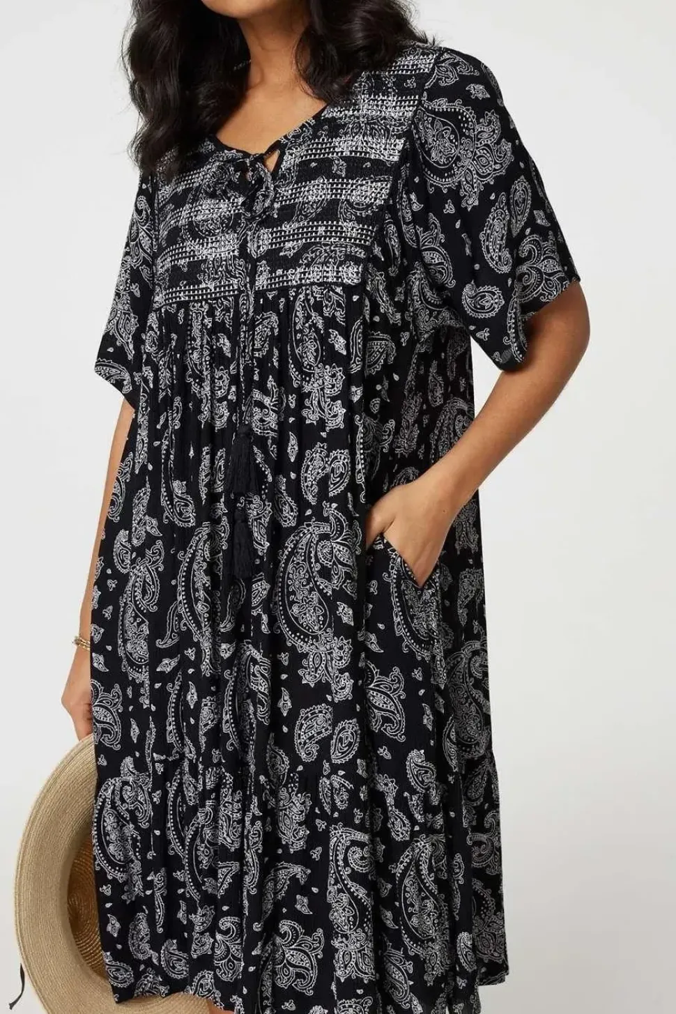 Paisley Print Keyhole Neck Relaxed Dress