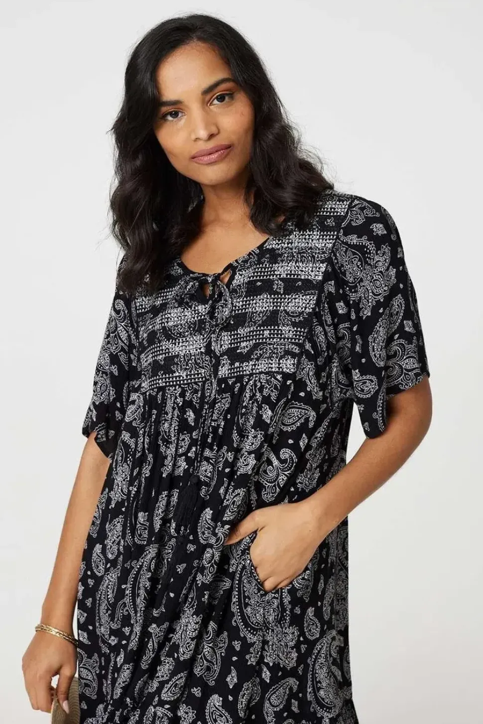 Paisley Print Keyhole Neck Relaxed Dress