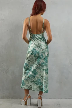 Paisley Print Satin Strappy Back Slip Dress