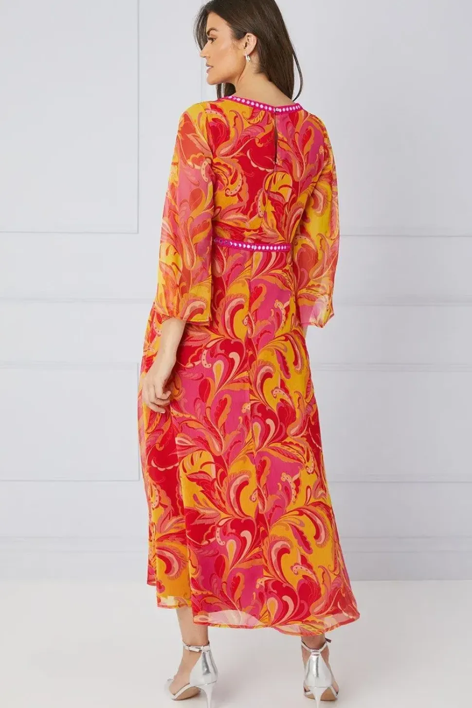Paisley Print Trim Detail Midaxi Dress