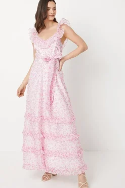 Paisley Ruffle Organza Maxi Dress