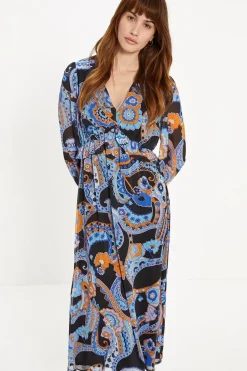 Paisley Ruffle Waist Midi Dress