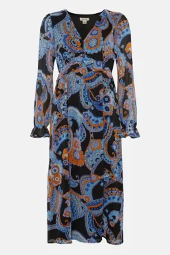 Paisley Ruffle Waist Midi Dress