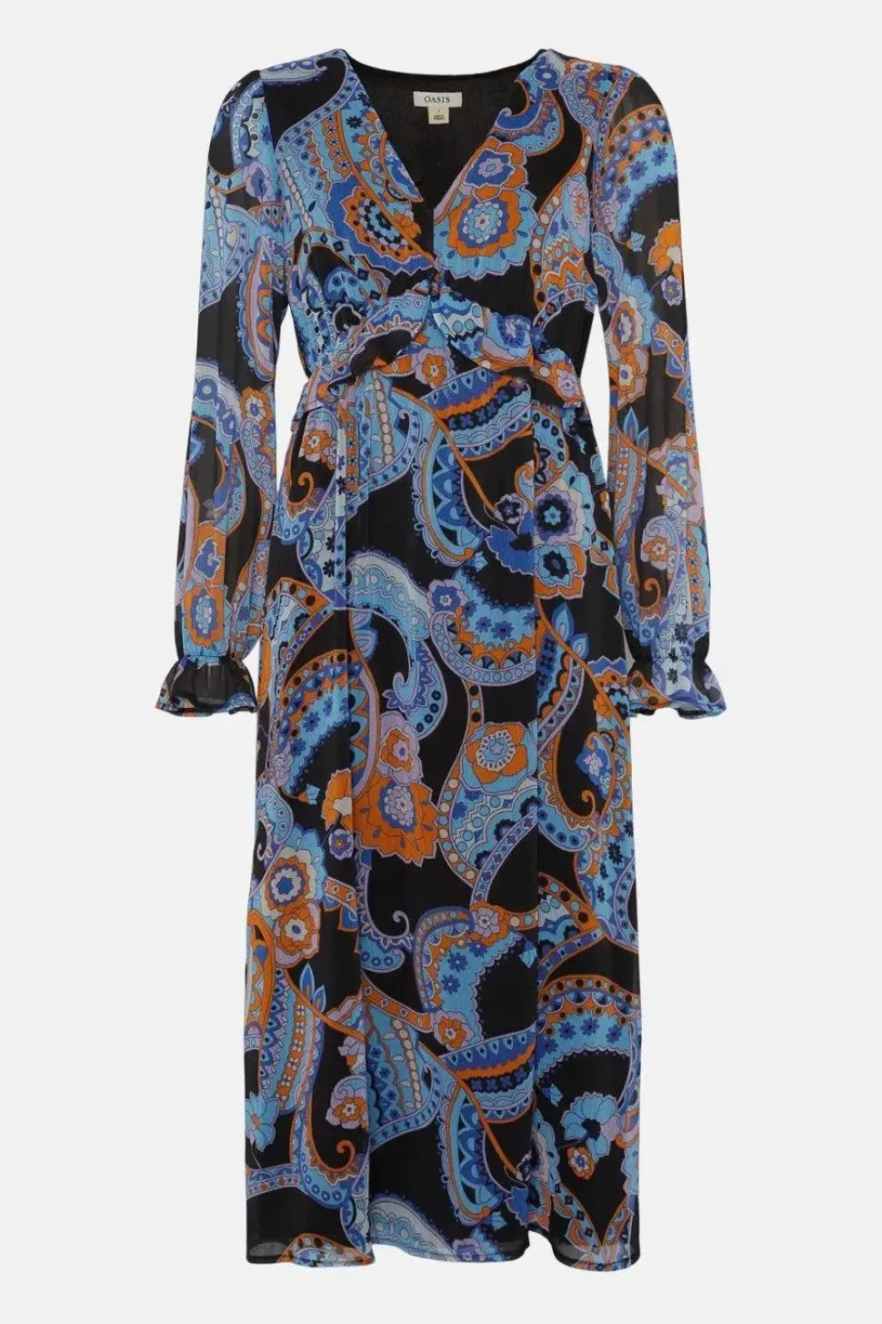 Paisley Ruffle Waist Midi Dress
