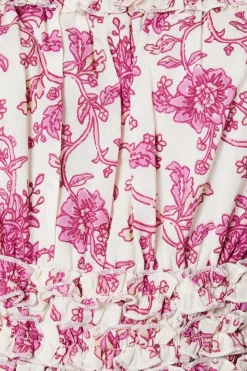 Paisley Shirred Strap Ruffle Detail Midi Dress