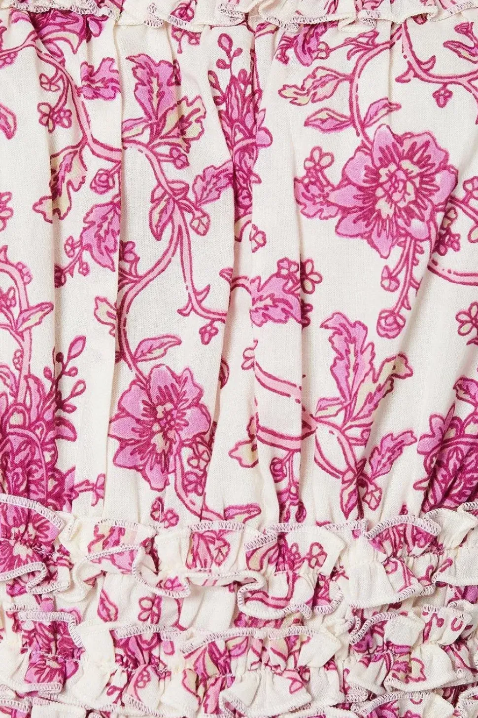 Paisley Shirred Strap Ruffle Detail Midi Dress