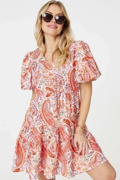 Paisley Short Puff Sleeve Mini Dress