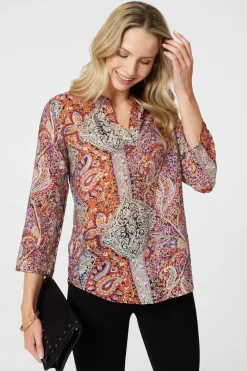 Paisley 3/4 Sleeve V-Neck Blouse