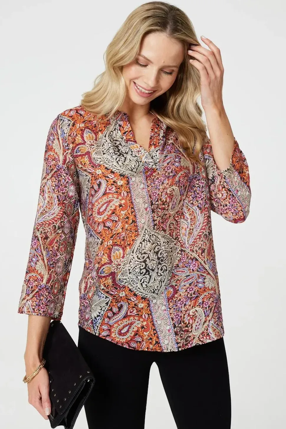 Paisley 3/4 Sleeve V-Neck Blouse