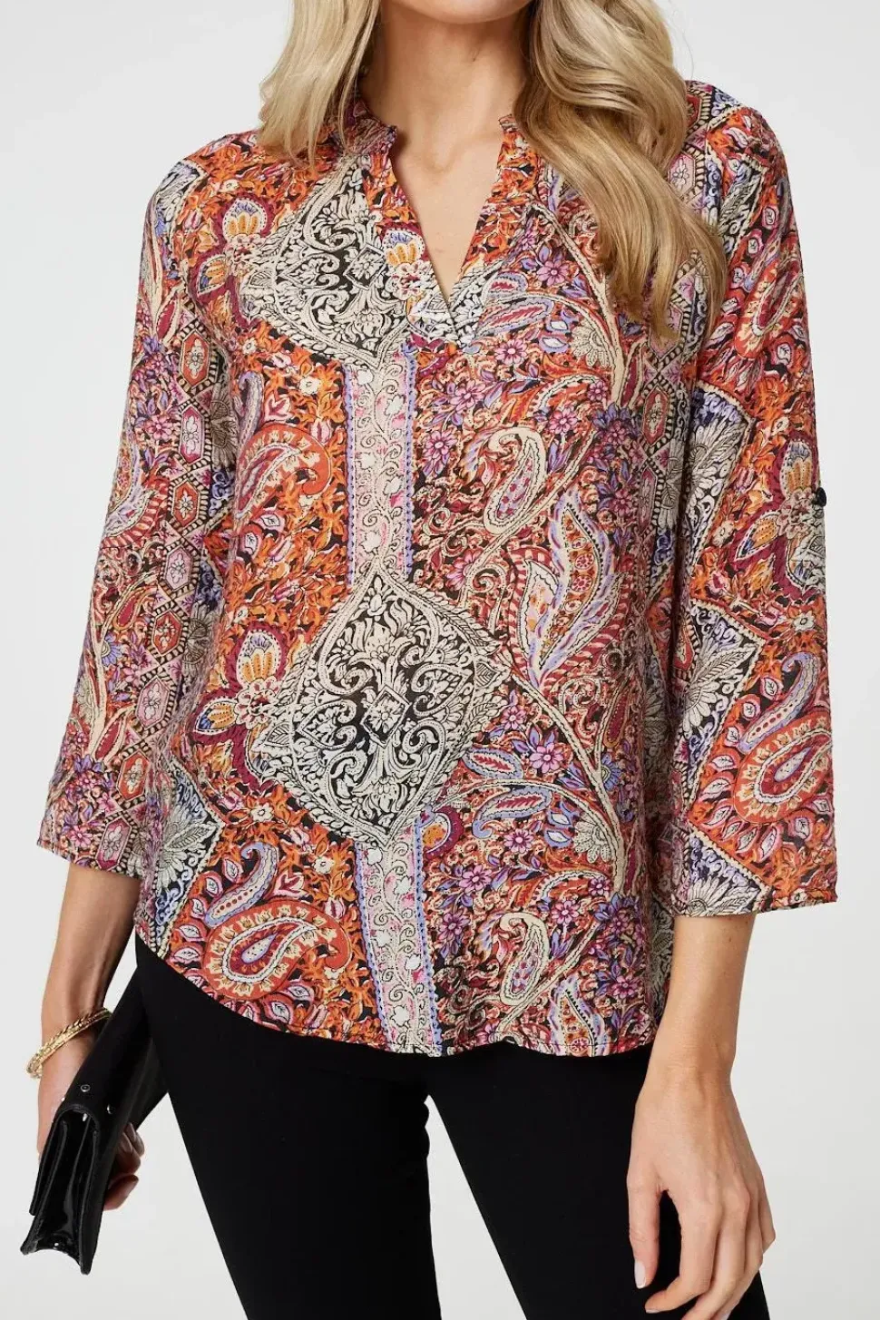 Paisley 3/4 Sleeve V-Neck Blouse