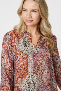 Paisley 3/4 Sleeve V-Neck Blouse