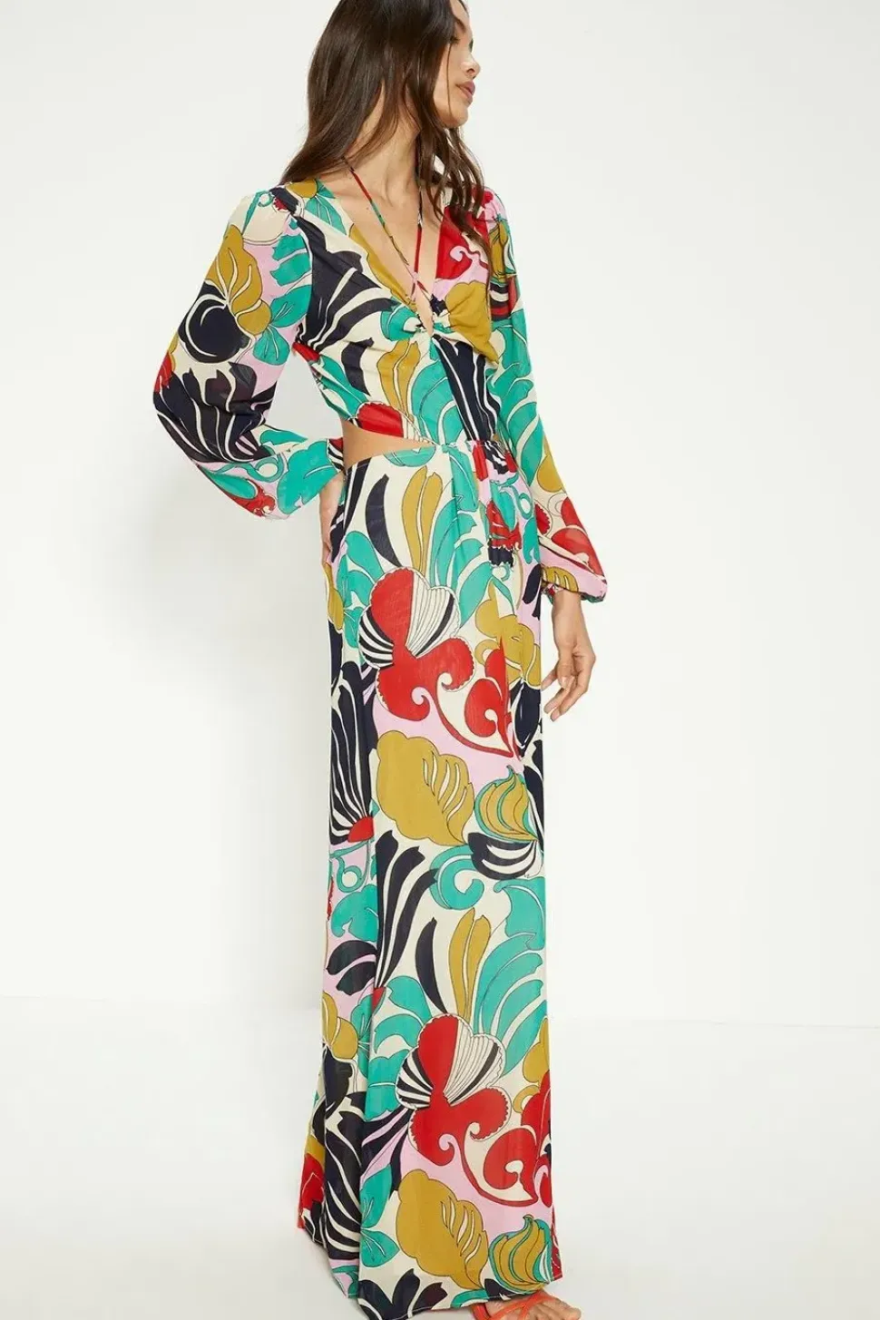 Paisley Swirl Printed Tie Neck Wide Leg Jumpsuit
