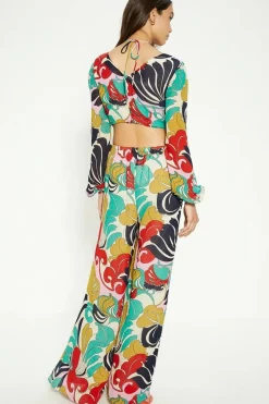 Paisley Swirl Printed Tie Neck Wide Leg Jumpsuit