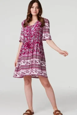 Paisley Tassel Tie Short Dress