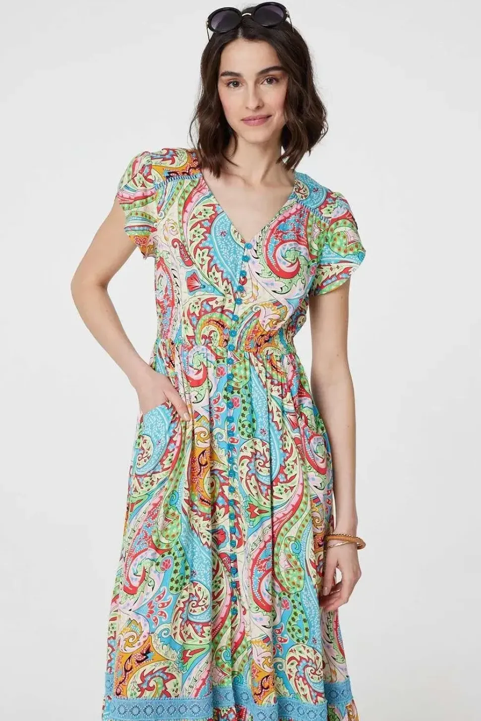 Paisley V-Neck Button Detail Maxi Dress