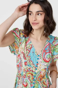 Paisley V-Neck Button Detail Maxi Dress