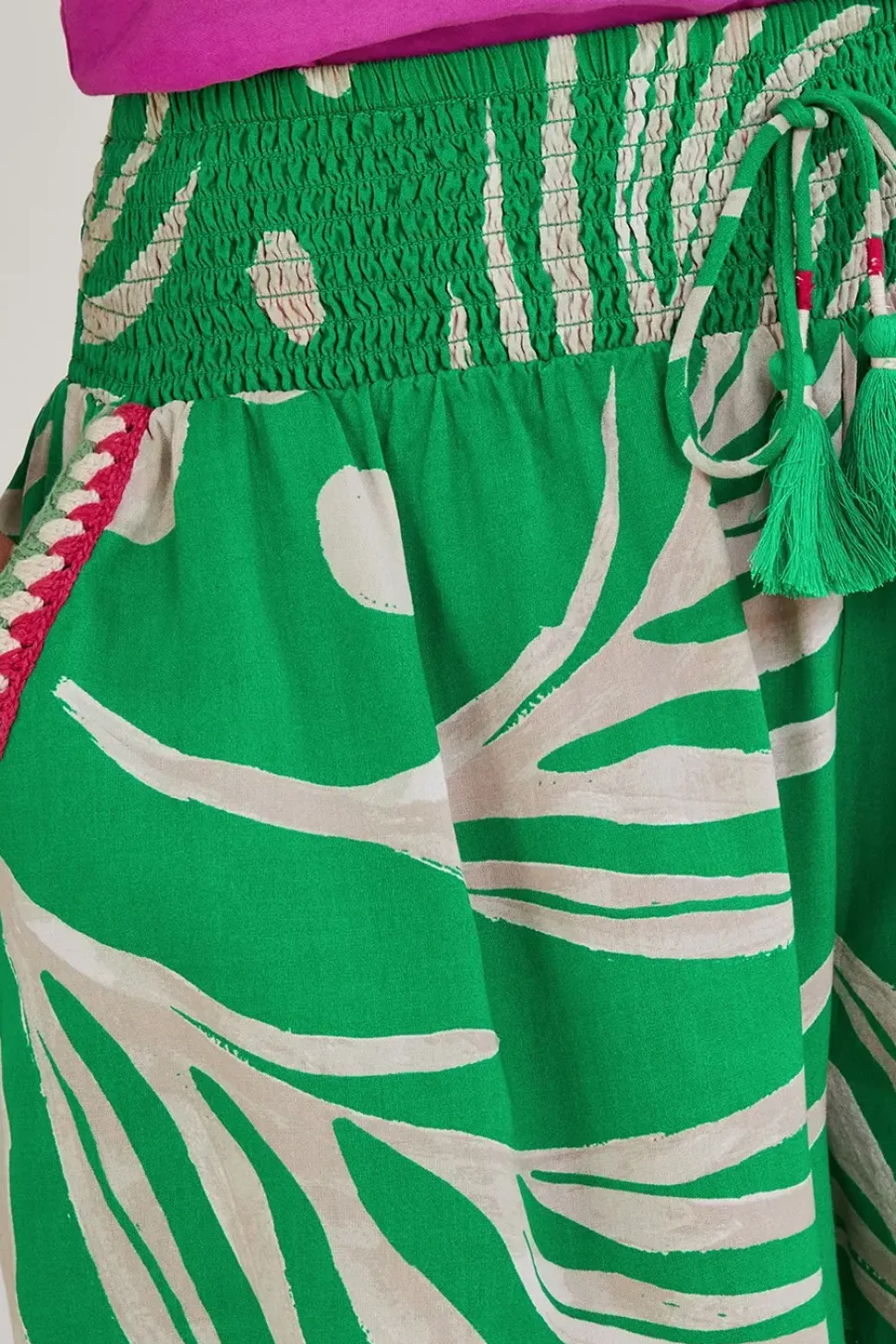 Palm Print Crochet Trim Shorts