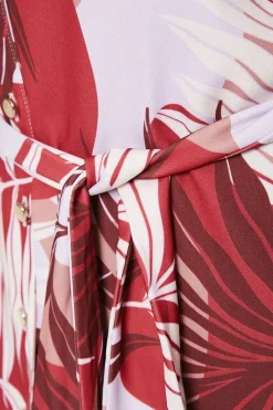 Palm Print Sleeveless Belted Shirt Dress