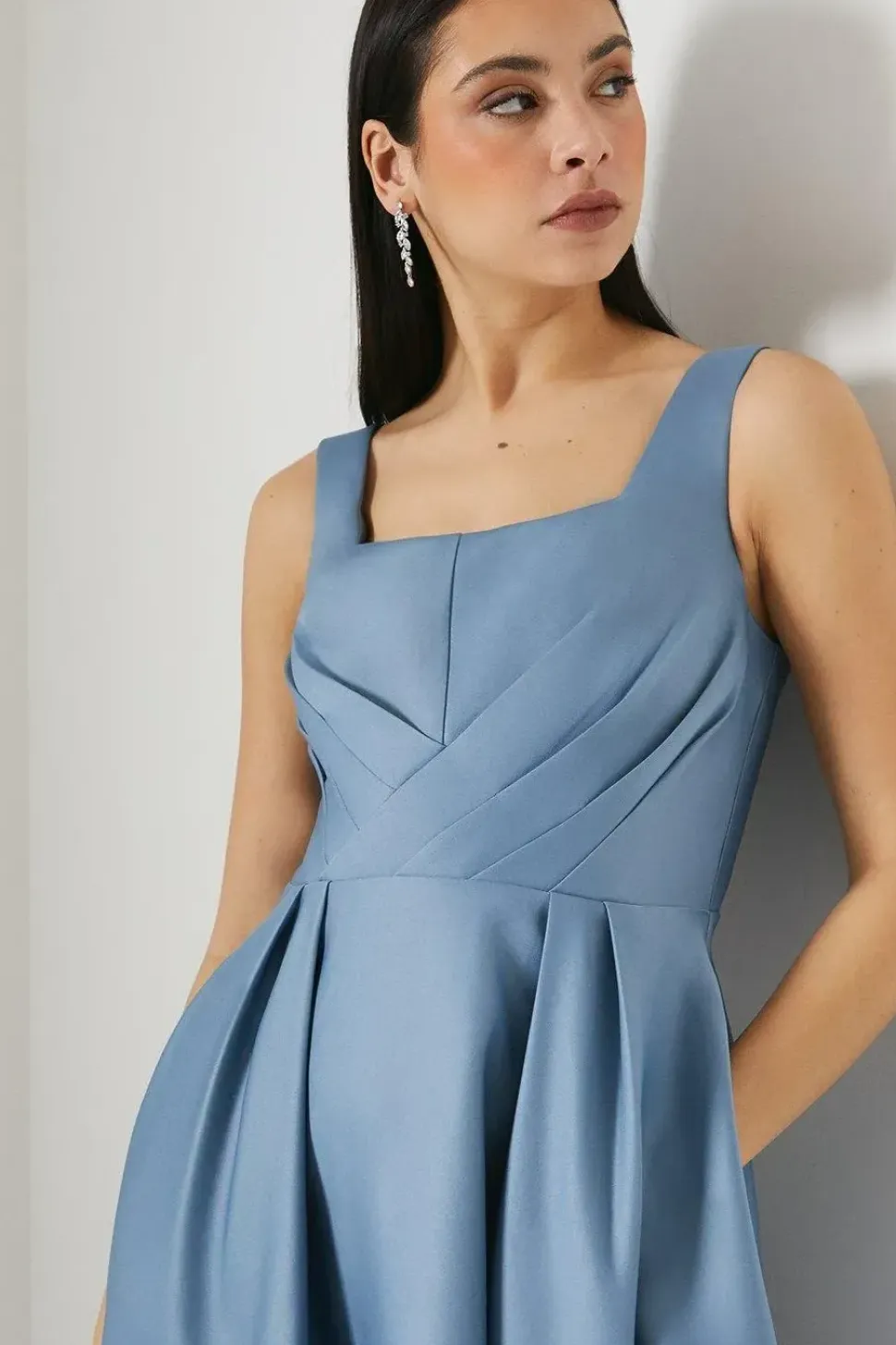 Panelled Bodice Satin Midi Dress