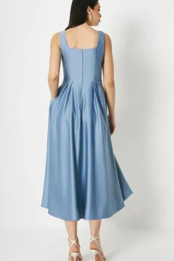 Panelled Bodice Satin Midi Dress