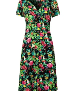 Parrot Knee Length Jersey Wrap Dress
