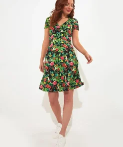 Parrot Knee Length Jersey Wrap Dress