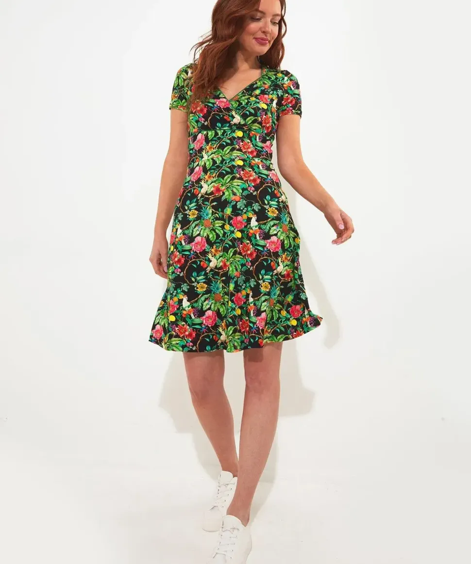 Parrot Knee Length Jersey Wrap Dress