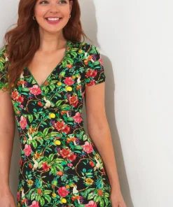 Parrot Knee Length Jersey Wrap Dress