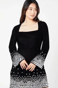 Party Jewel Velvet Long Sleeve Mini Dress