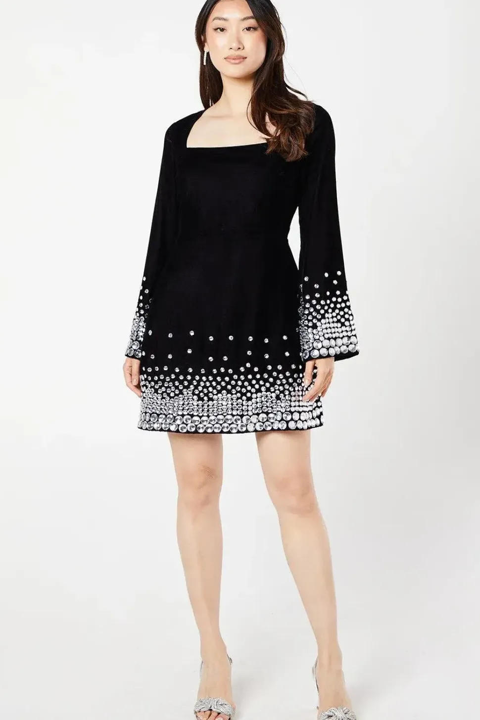 Party Jewel Velvet Long Sleeve Mini Dress