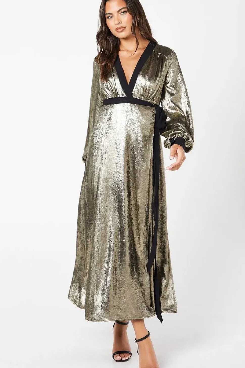 Party Metallic Long Sleeve Wrap Dress