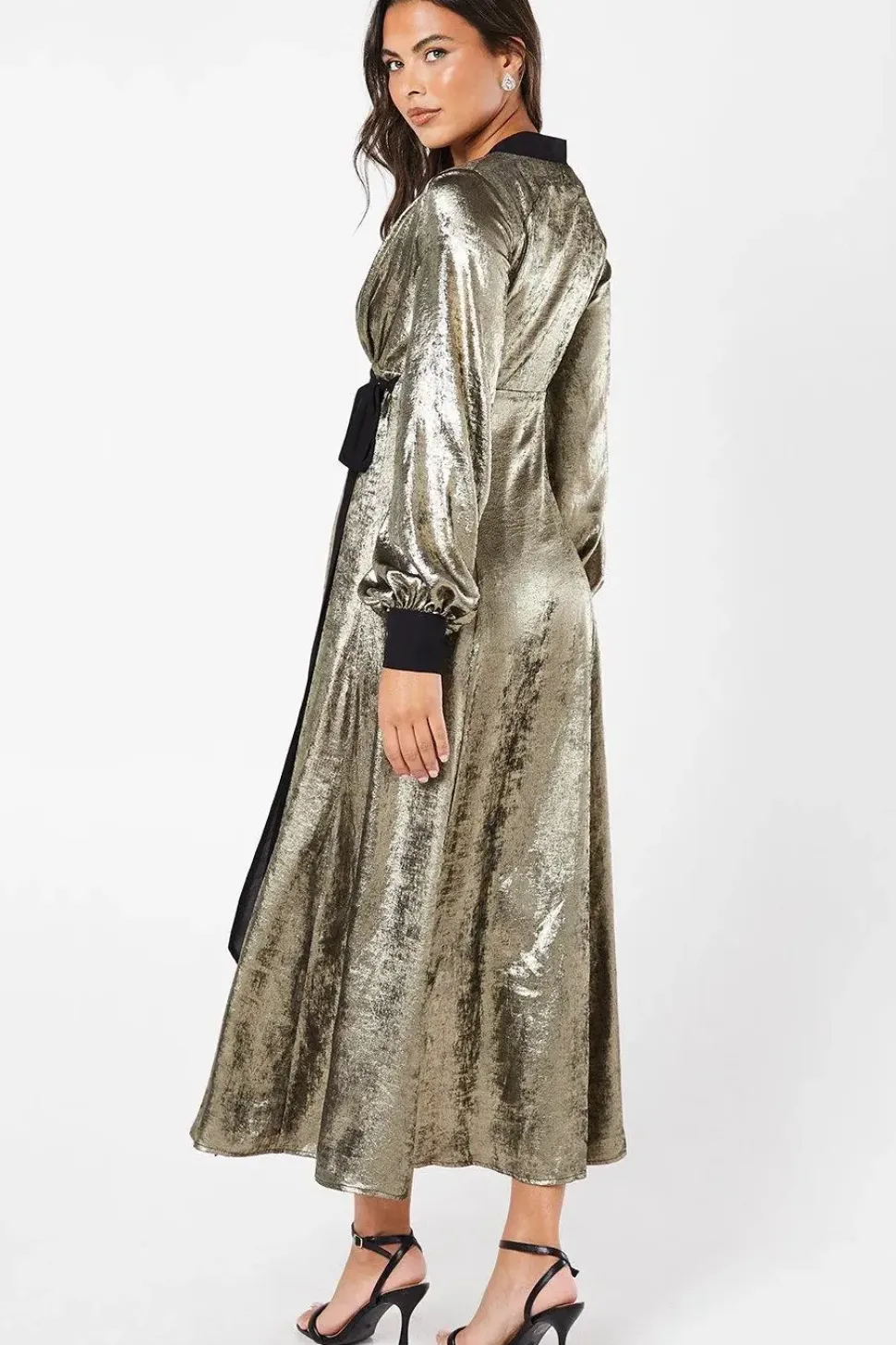 Party Metallic Long Sleeve Wrap Dress