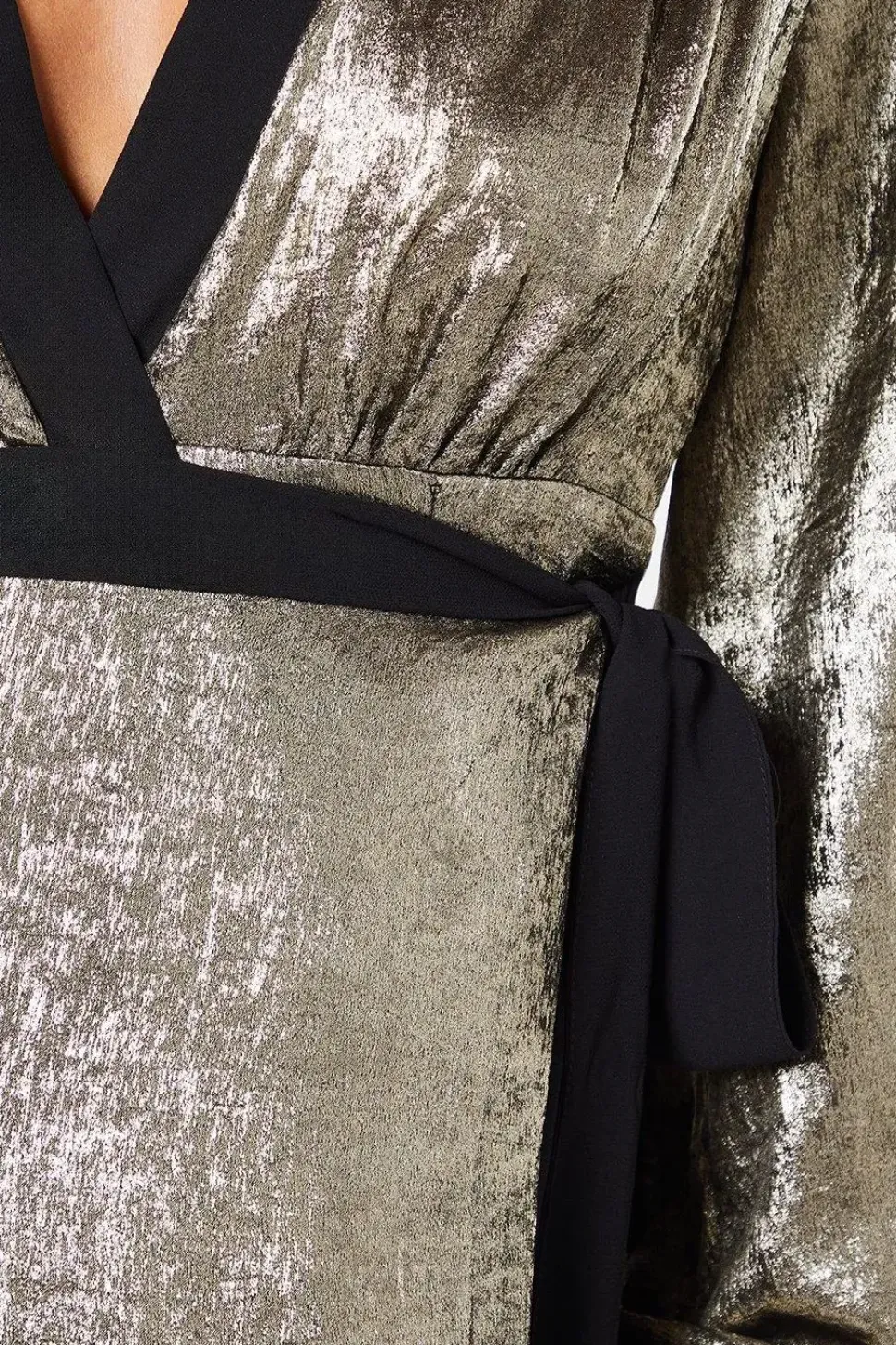 Party Metallic Long Sleeve Wrap Dress