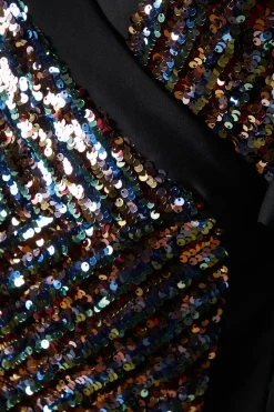 Party Rainbow Sequin Long Sleeve Satin Midi Dress