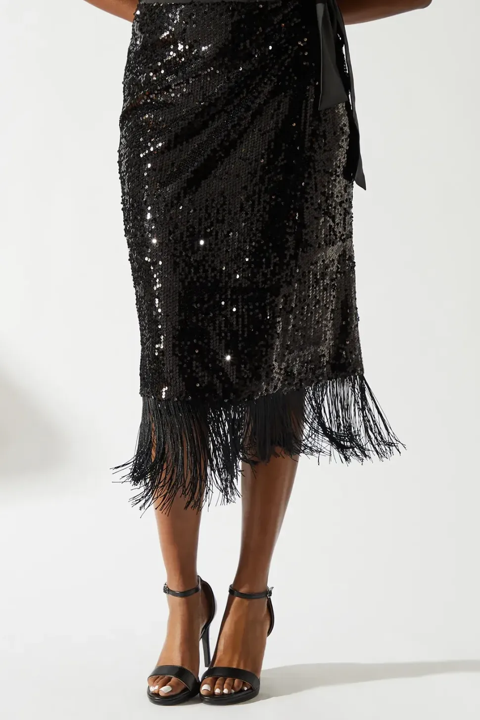 Party Sequin Fringe Hem Wrap Skirt