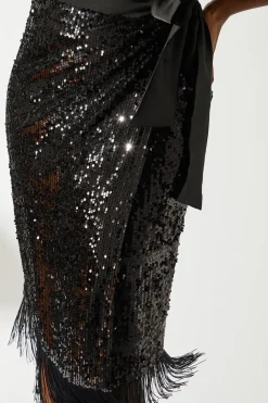 Party Sequin Fringe Hem Wrap Skirt