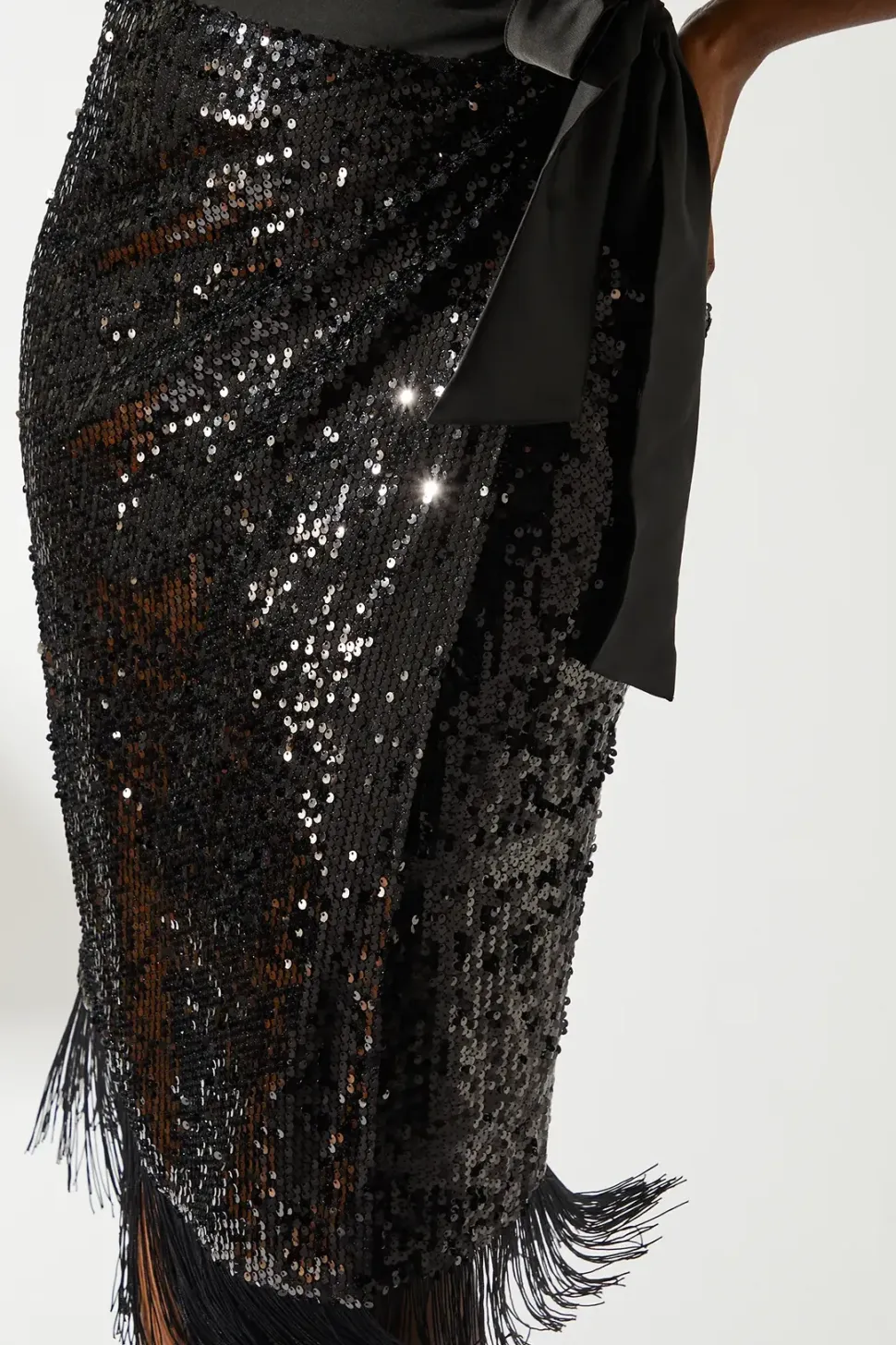 Party Sequin Fringe Hem Wrap Skirt