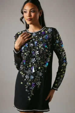 Party Sequin Long Sleeve Black Mini Dress