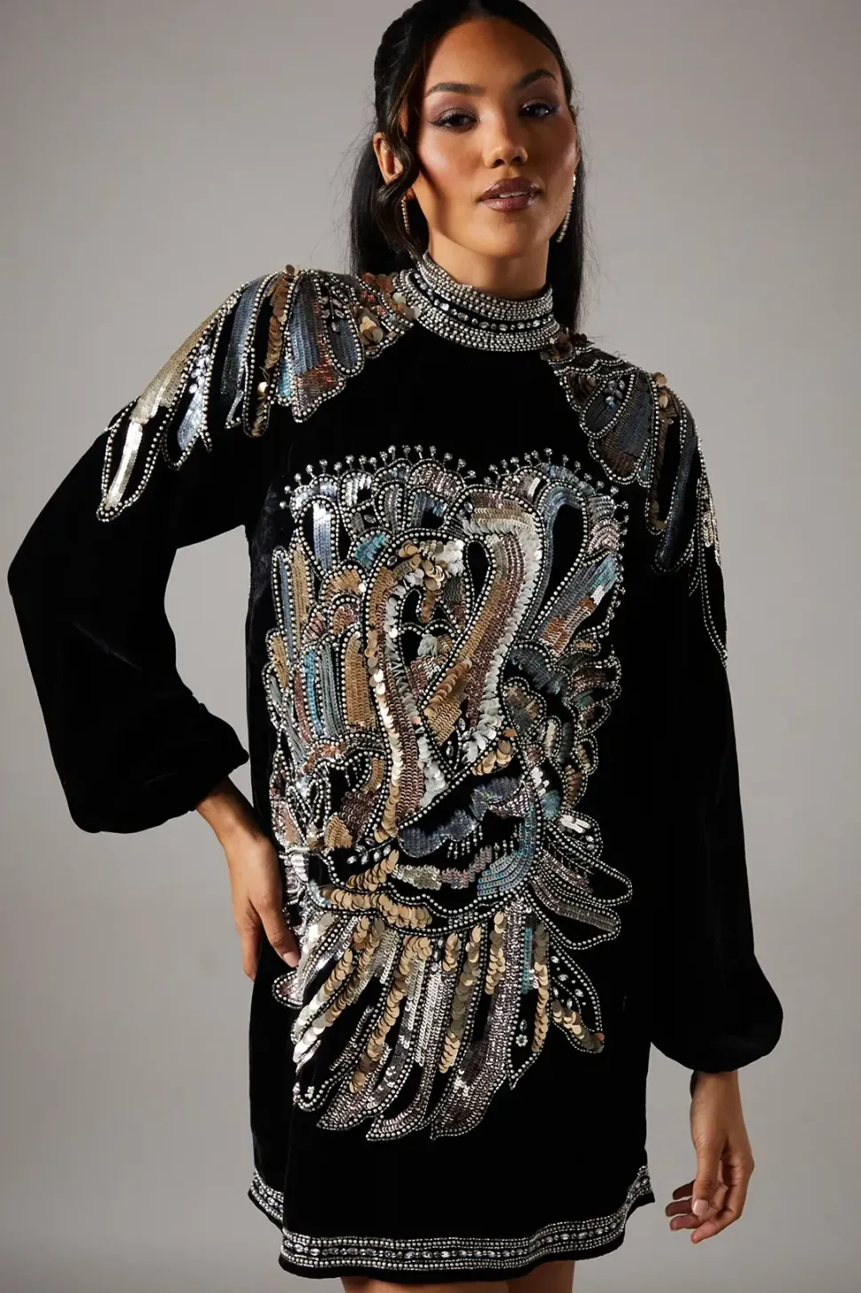 Party Sequin Long Sleeve Pencil Dress With Square Neck