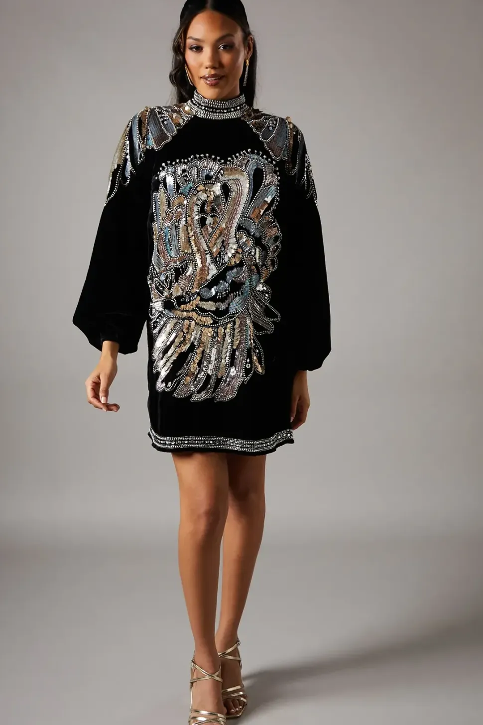 Party Sequin Long Sleeve Pencil Dress With Square Neck