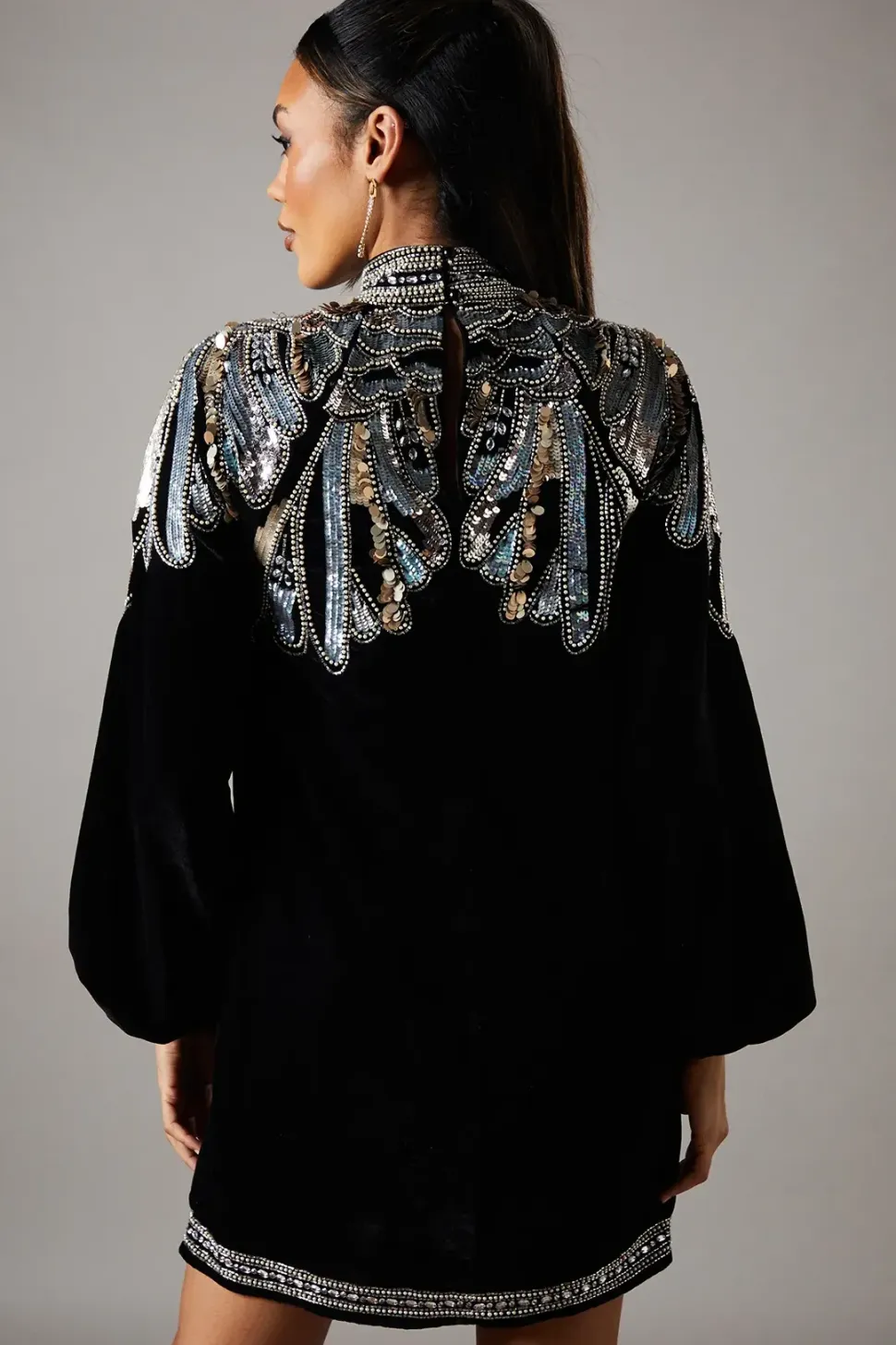 Party Sequin Long Sleeve Pencil Dress With Square Neck